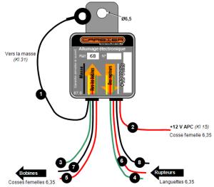 Kit d'allumage électronique 6 et 12 volts pour motos bicylindre 